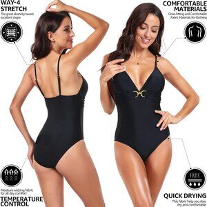 Women One Piece Swimsuits V Neck Tummy Control Bathing‎ Suits XL